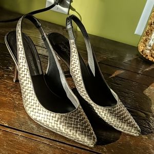 Metallic woven slingbacks